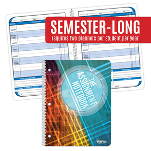 The cover of The Assignment Notebook student planner with a modern, geometric line work.