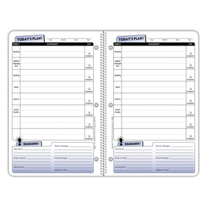 Inside pages of an undated elementary school student planner with sections for each subject
