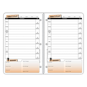 The inside of a Christian student planner with undated sections labeled by subject