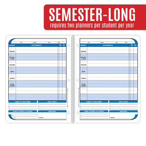 Inside pages of a daily, undated student planner for elementary school with subjects
