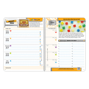 The inside pages of a weekly, dated STEM planner for students in kindergarten through second grade.